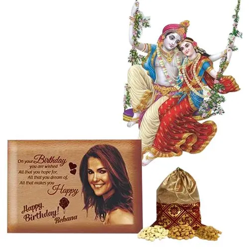 Striking Personalized Love Frame, Radha Krishna Sticker n Dry Fruits