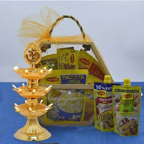 Breakfast Time Maggi Gift Basket with LED Tower Lamp