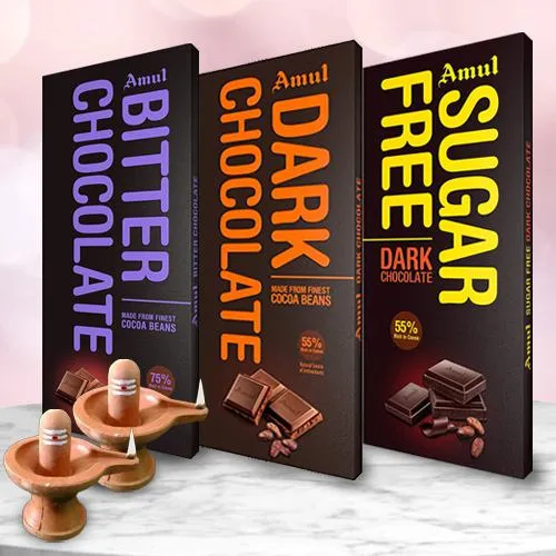 Zesty Amul Dark Chocolate Pack of 3 with Mitti Diya