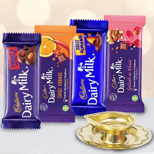 Diwali Gift of Silky Edition Cadbury Chocolates with Brass Deepak