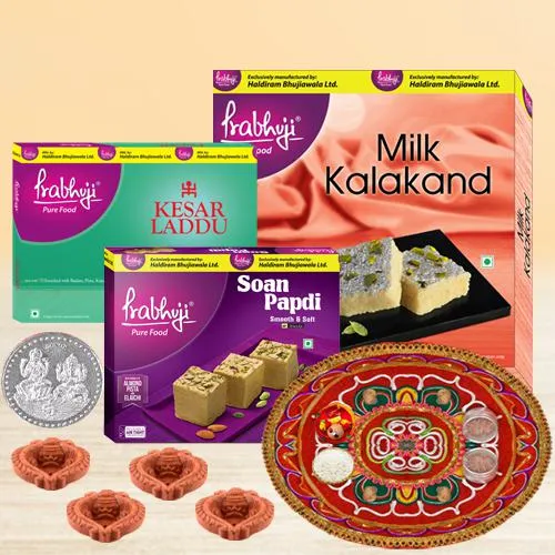 Yummy Haldirams Sweets Assortments with Mud Diya N Holy Coin