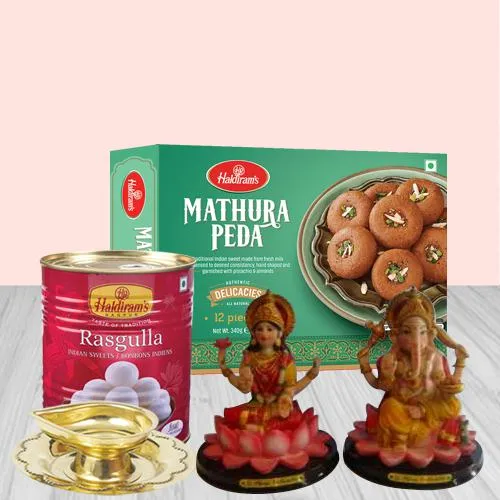 Magical Deepavali Gift of Lord Idol with Haldiram Sweets n Brass Lamp