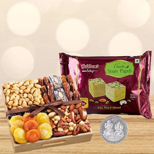 Classic Dry Fruits and Haldiram Mithai, Silver Plated Coin