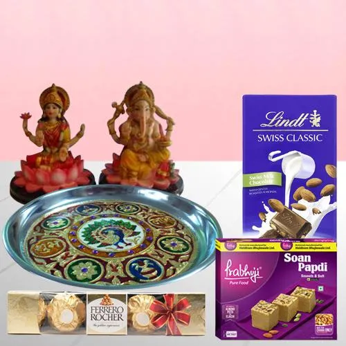 Designer Puja Thali with Haldiram Sweets N Chocolates <br>