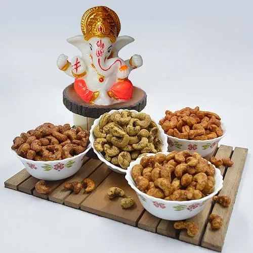 Captivating Pack of Flavored Cashews n Lord Ganesh Idol