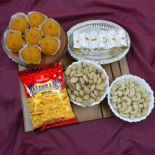 Joyful Haldiram Snacks n Sweets with Dry Fruits N Puja Thali