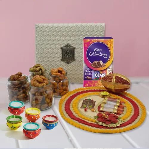 Special Combo of Flavored Cashew, Cadbury Celebration, Thali n Matka Diya