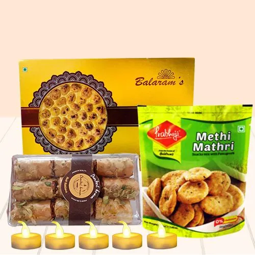 Amazing Diwali Combo of Assorted Sweets-Snacks, Free LED Tea Light Candles