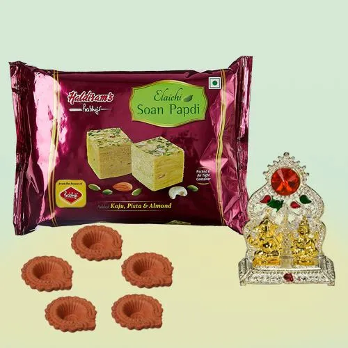 Yummy Haldiram Soan Papdi with Laxmi Ganesh Mandap n Mud Diya