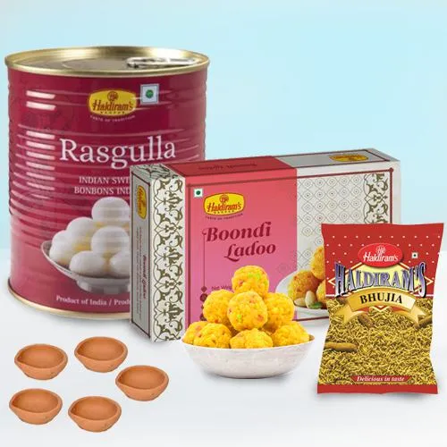 Finest Haldiram Sweets n Snacks Combo with Free Diya