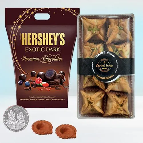 Yummy Pyramid Baklawa with Hersheys Dark Chocolates, Free Coin N Diya