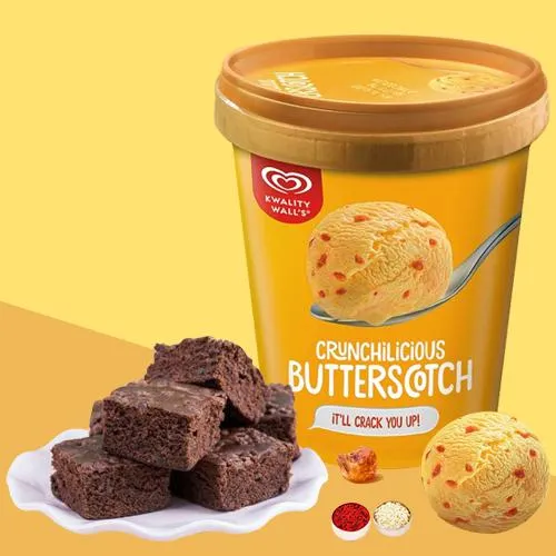Zesty Butterscotch Ice Cream from Kwality Walls with Brownies