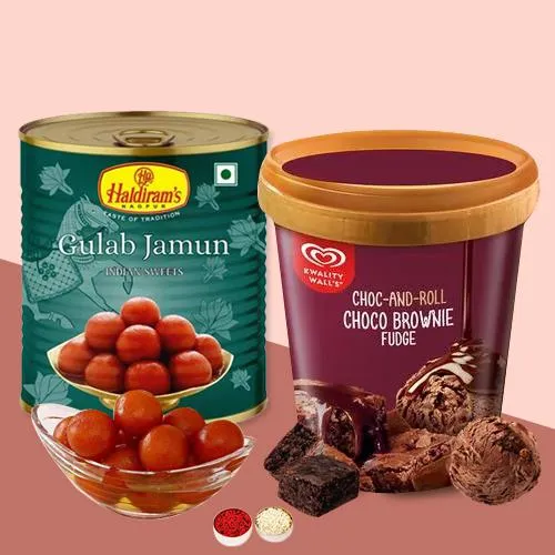 Amazing Kwality Walls Chocolate Fudge Ice Cream with Haldirams Gulabjamun