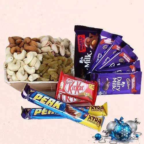 Angelic Christmas Gift Basket of Assorted Dry Fruits n Chocolates