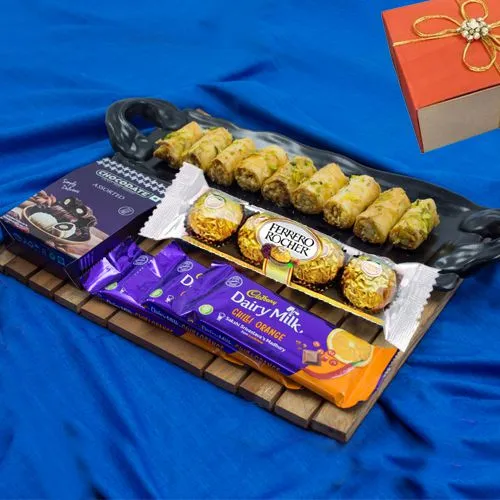 Appetizing Combo of Roll Baklava from Dunkel Braun with Assorted Chocolates
