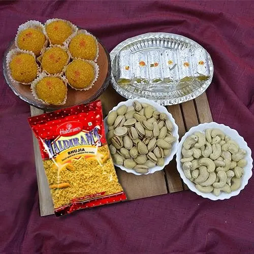 Appetizing Combo of Haidiram Sweets N Snacks with Assorted Dry Fruits