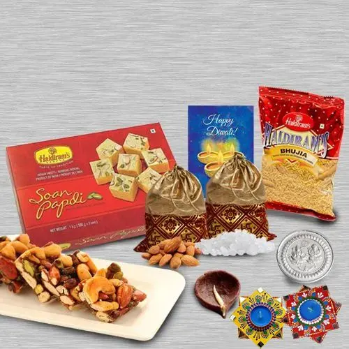 Shubh Deepawali Dry Fruits n Sweets Combo with Chocolate Diya