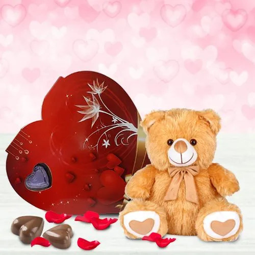Indulgent Handmade Heart Shape Chocolates Box with Cute Teddy