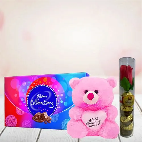Love Everywhere Heart Teddy N Delectable Chocolate Combo