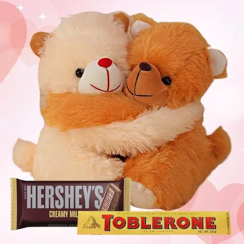 Lovers Choice Exotic Chocolates n Embracing Teddy Pair