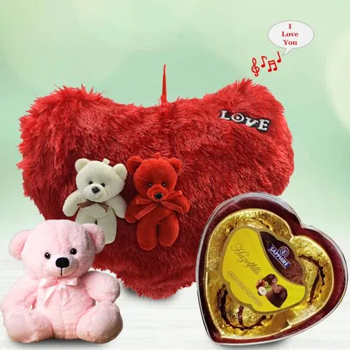 Superb Heart Cushion with Music, Teddy n Sapphire Hazelfills Heart-Shape Chocolate Box