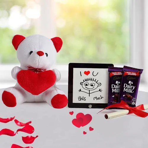 Romantic Gift of Colorful Teddy, ILU Table Top n Cadbury Chocolates