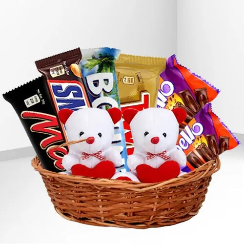 Pristine Teddy n Choco Delight in Basket for Valentine