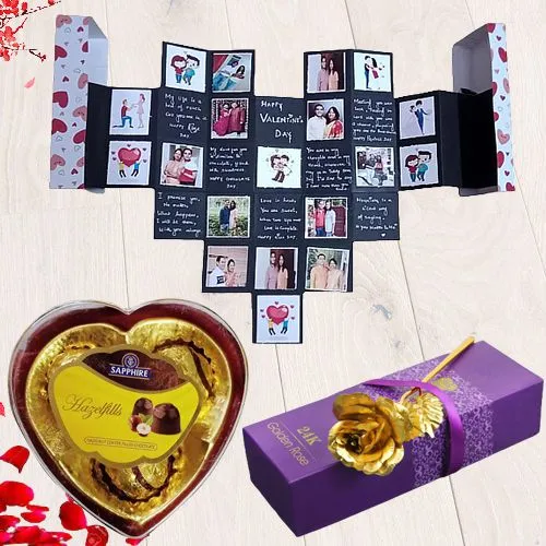 Pop Heart Personalized Card with Heart Shape Sapphire Chocolate n Golden Rose