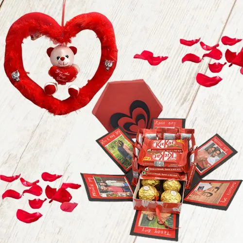 Breathtaking Personalized Hexagon Explosion Box of Chocolates with a Teddy Heart