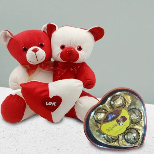 Stunningly Celebrate 5 Love Years with 2 Body 1 Heart Teddy n 5pcs Sapphire Heart Chocolates