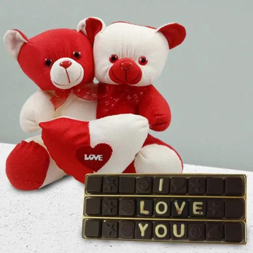 Comforting Two Body One Heart Couple Love Teddy with an I Love You Message Chocolate