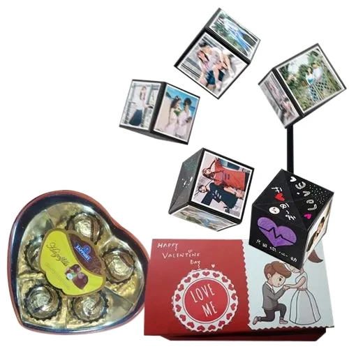 Classy Combo of Personalized Photo Pop Up Box with Sapphire Hazelfills Chocolate Box	