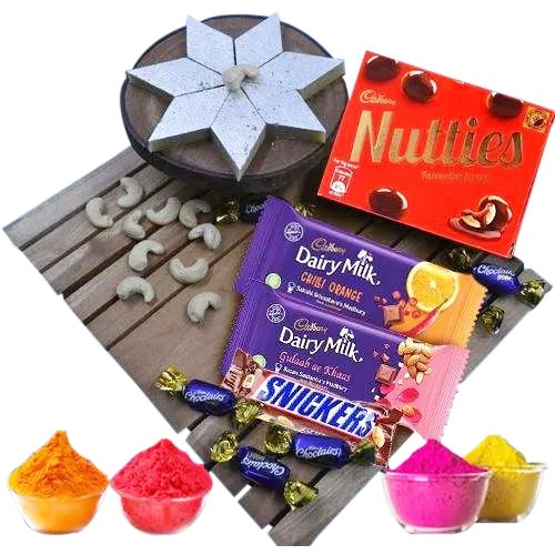 Ravishing Holi Sweets n Chocolates Treat with Herbal Gulal