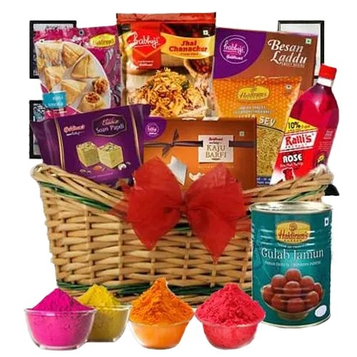 Remarkable Haldiram Assortments with Herbal Gulal for Holi Celebrations