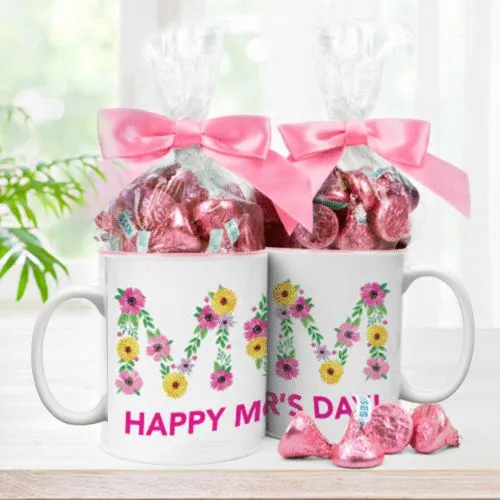 Classy Personalized Coffee Mug Pair with Hersheys Kisses Almond Chocolates