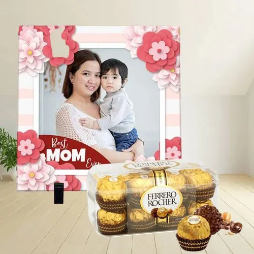 Designer Gift of Personalized Photo Tile with Ferrero Rocher	