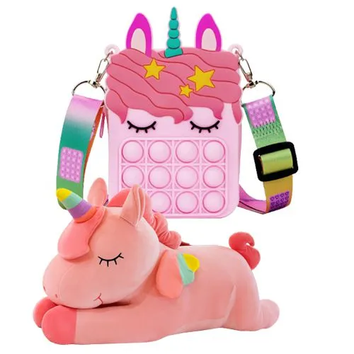 Eye-Catching Pair of Unicorn Sling Bag N Soft Toy