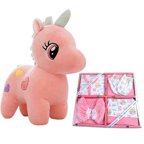 Attractive Dress N Soft Toy Set for Baby Girl