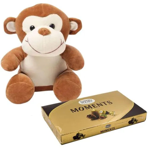 Fabulous Combo of Monkey Soft Toy N Ferrero Rocher Moments for Kids