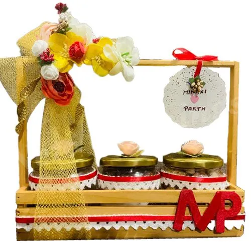 Enigmatic Wedding Anniversary Dry Fruit Gift in Glass Jar