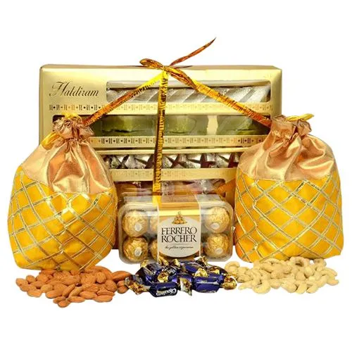Assorted Bliss Haldiram Sweets Nuts N Ferrero Rocher Combo