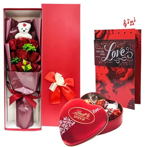 Classy N Cute Valentine Gift with Musical Greeting Cards N Lindt Chocolate