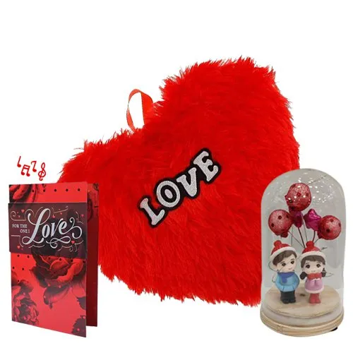 Outstanding Couple Showpiece with Cushion N Musical Greetings Card Gift Set