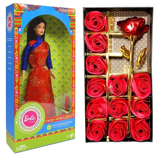 Remarkable Pair of Barbie Doll N Artificial Roses N Flowers