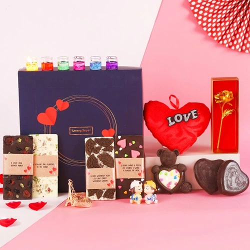 Lovely Gift of Handmade Chocolates with Golden Rose N Cute Assortments