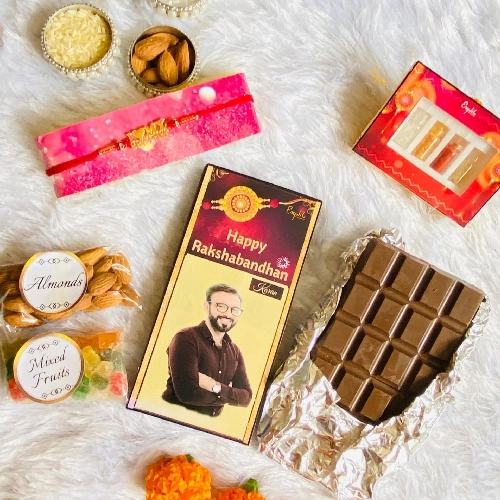 Customized Loving Brother Rakhi N Chocolates Hamper