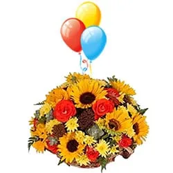 Sending Assorted Flower Bouquet with Balloons