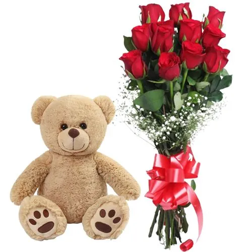 Red Rose Bouquet with Teddy Bear