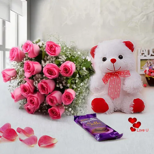 Send Teddy Day Surprise of Teddy, Chocolates N Pink Roses Online