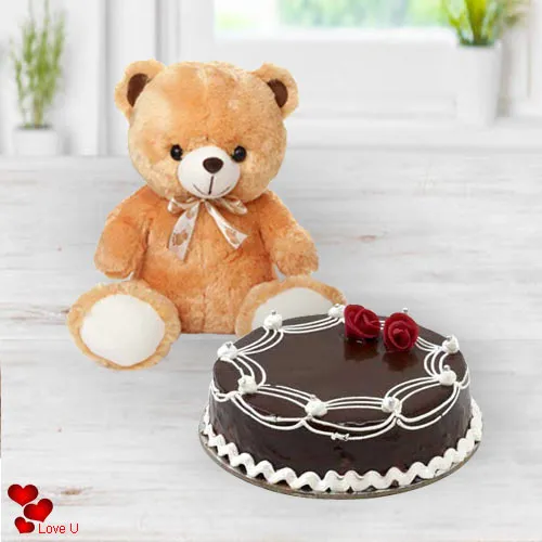 Send Online Teddy N Chocolate Cake for V-Day